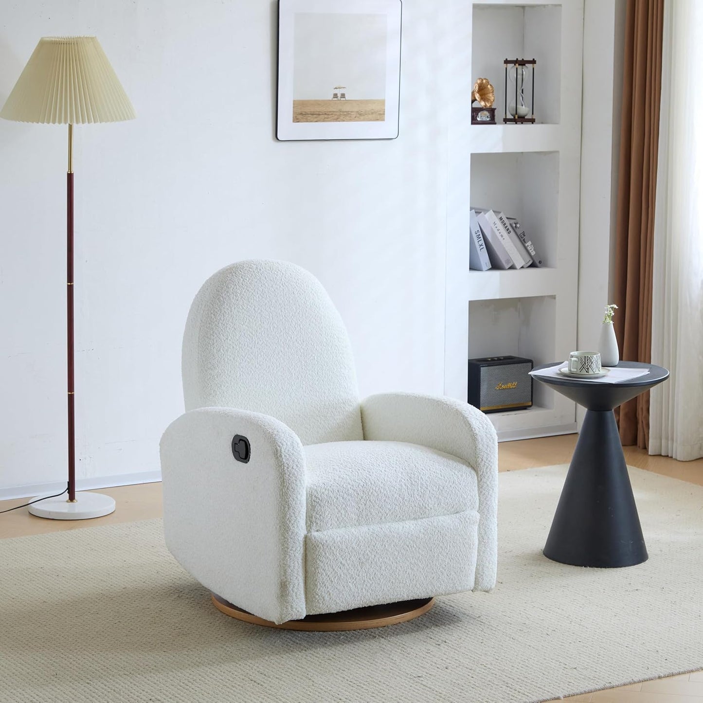 GDFStudio Swivel Glider Recliner Chair Nursery Rocker Recliner Chair with Boucle Upholstered High Back Single Seat Sofa Chair with Deep Seat Manual Nursing Reclining for Living Room, Light Green