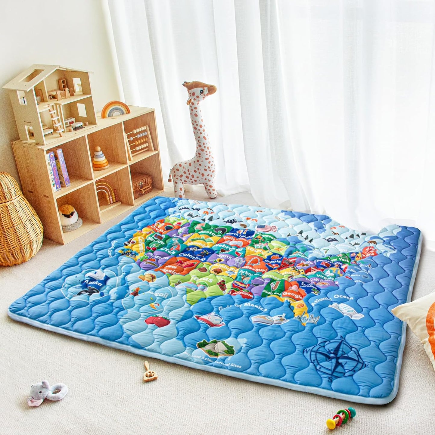 Baby Play Mat, 50x50 Playpen Mat with Super Soft Touch, Activity Mats with Upgraded Anti-Slip Bottom, Machine Washable Crawling Mats for Floor & Picnic (Animal Alphabets)