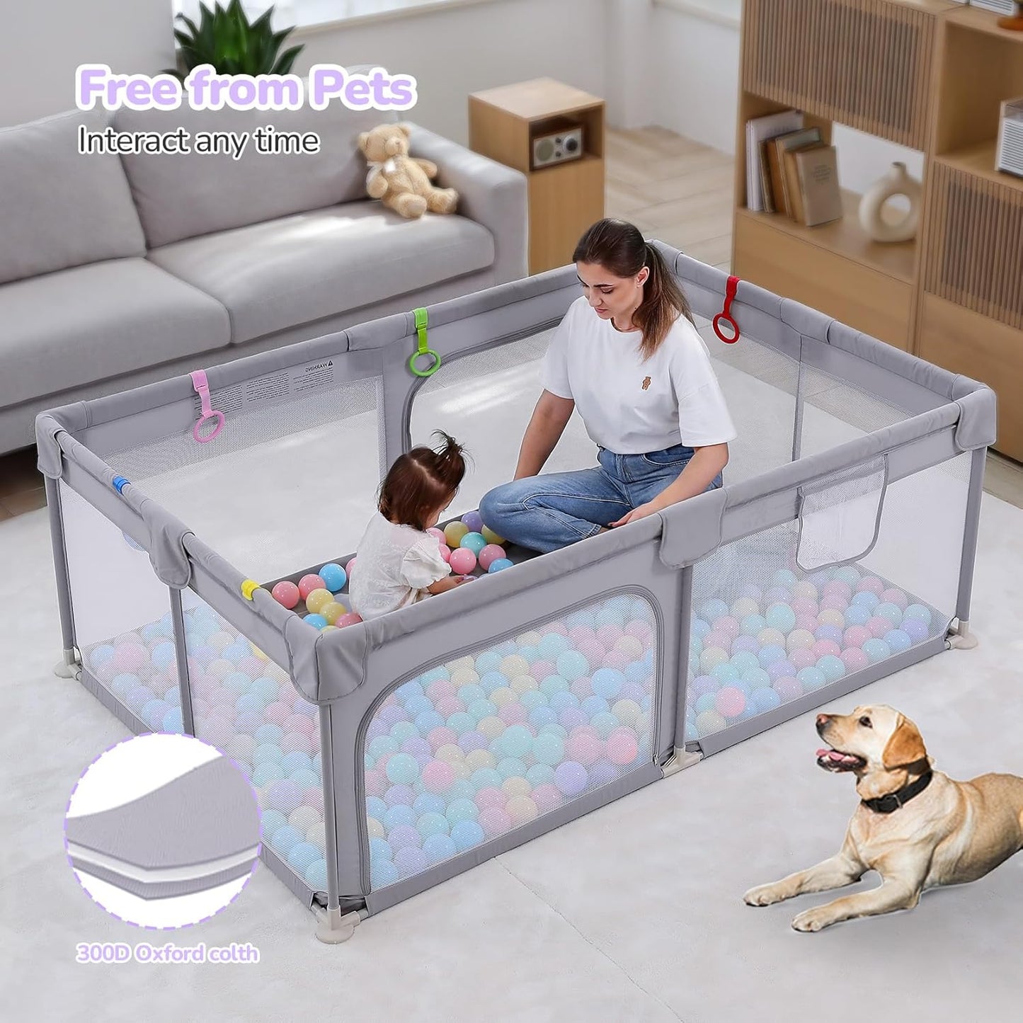 Dripex Baby Playpen, 47"x47" Small Playpen for Babies, Enhanced Safety Baby Play Yard for Indoor & Outdoor, Infant Play Pen with Soft Breathable Visible Mesh, Anti-Fall Design & Easy Setup, Grey