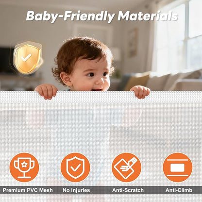 (2 Pack) Retractable Baby Gates for Doorways, Mesh Dog Gate for Stairs, Pet Gate Indoor, Extends to 55" Wide 33" Tall, Safety Toddlers Gates for Hallways, Indoor & Outdoor Use, White