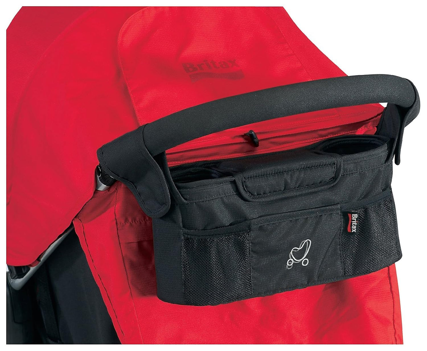 Britax Stroller Organizer with Insulated Cup Holders | Large Center Compartment with Magnetic Closure + 3 Outer Pockets + Folds with Stroller, No Removal Needed Black