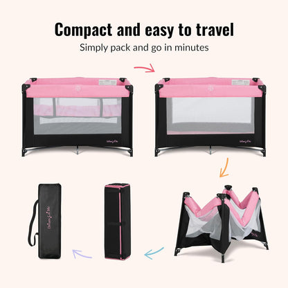 Dream On Me Zazzy Portable Playard with Bassinet in Black, Lightweight Packable and Easy Setup Baby Playard with Mattress and Travel Bag