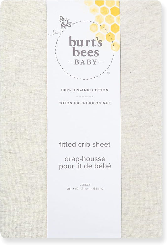 Burt's Bees Baby Essential Organic Cotton Fitted Crib Sheet, Breathable for Boy Girl Standard Crib & Toddler Mattresses