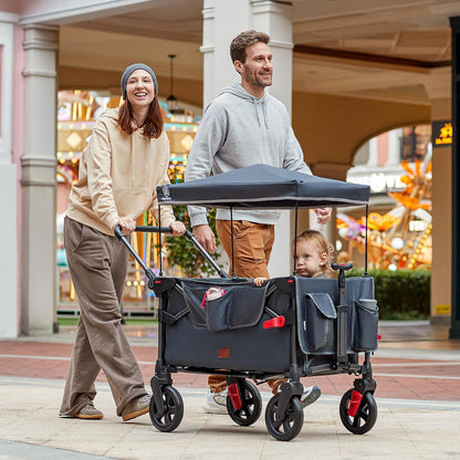 EVER ADVANCED Wagon Stroller for 2 Kids, Compact One-Step Fold Stroller Wagon with Adjustable Push/Pull Handles, Folding Wagon for Travel, Park & Beach, Includes Removable UV Canopy, Blue