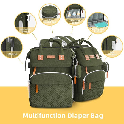 ISMGN Diaper Bag Backpack with Changing Station, Large Diaper Bag, Baby Bag, Multifunctional Diaper Bag, ARMYGREEN