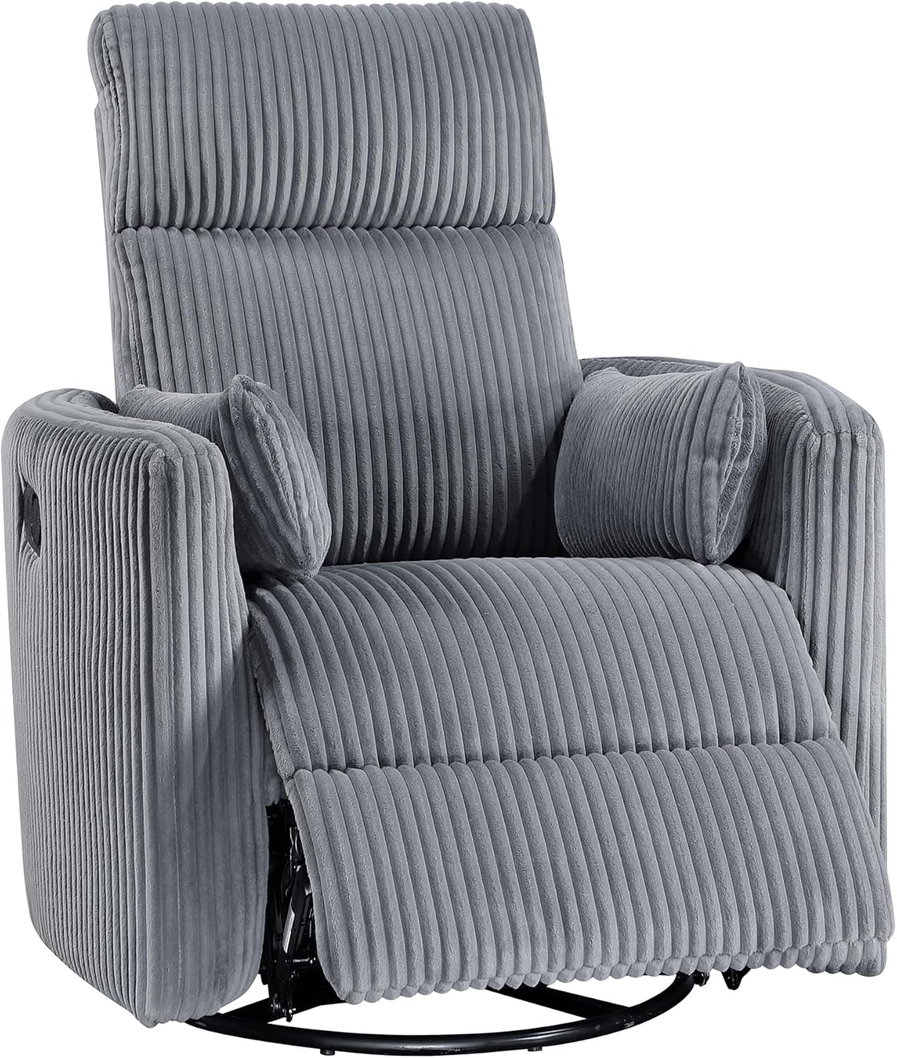 Lexicon Modern Swivel Glider Recliner Chair, Nursery Glider, Corduroy Fabric Upholstery Recliner with 2 Lumbar Pillows, Manual Reclining Sofa Chair for Living Room/Office/Apartment, Beige