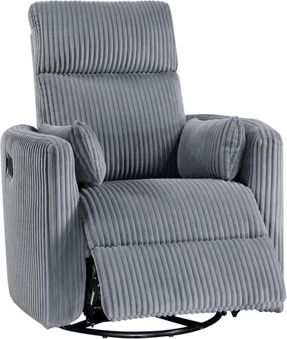 Lexicon Modern Swivel Glider Recliner Chair, Nursery Glider, Corduroy Fabric Upholstery Recliner with 2 Lumbar Pillows, Manual Reclining Sofa Chair for Living Room/Office/Apartment, Beige