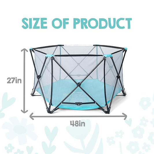 Regalo Safety My Play Portable Baby Playpen & Play Yard, Foldable 6-Panel Indoor Outdoor Playpen for Babies & Toddlers, Mesh Sides, Washable Fabric, 48”, Aqua/Black