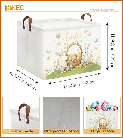 Rectangle Easter Egg Basket,Easter Gift Basket Empty with Handles, Cute Organizer Storage Bin,Books Basket,Room Decor(Green Easter Egg)