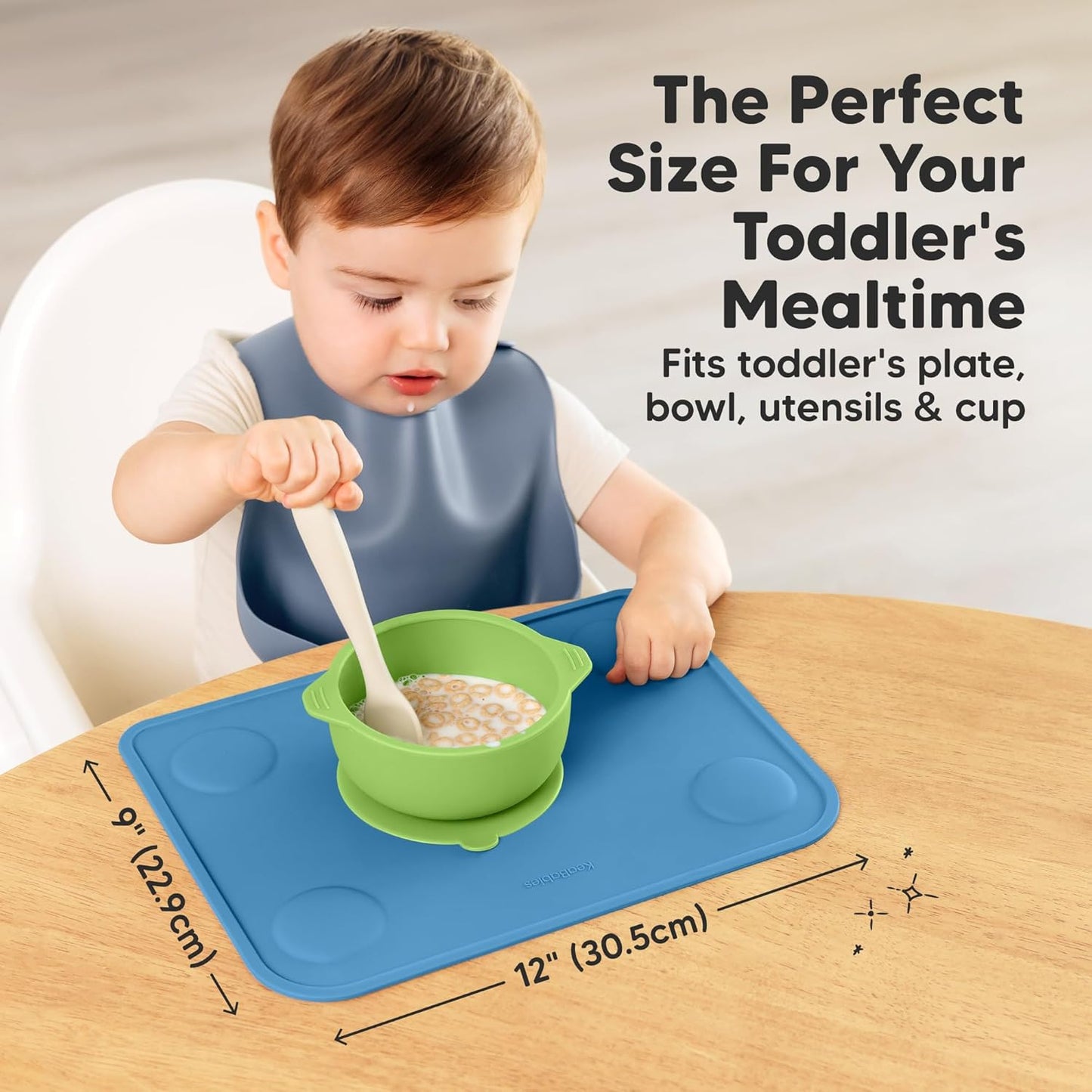 KeaBabies 2pk Silicone Placemats for Toddlers, Kids - 12x9 Non Slip Suction Baby Silicone Placemat for Restaurants, Dining Table,Travel, Easy to Clean, Food Grade/BPA-Free,Small Baby Table Mat(Slate)