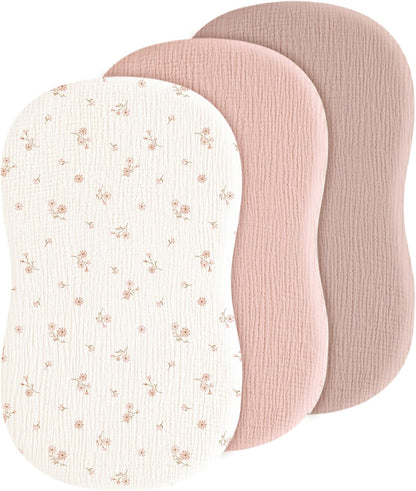 Muslin Bedside Sleeper Bassinet Fitted Sheets, 3 Pack Cotton Baby Sheet for Boys & Girls, Soft, Compatible with Baby Delight, Dream On Me, AMKE and Other Rectangle Mattress (Nightfall Blue)