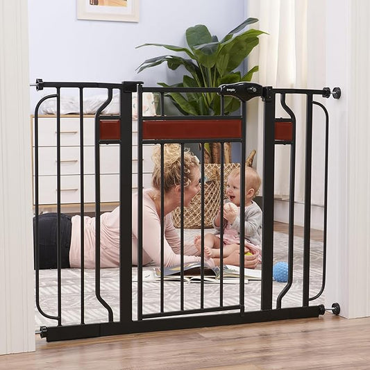 Regalo Safety 30-41.5” Extra Wide Baby Gate for Doorways & Bottom of Stairs, Pressure Mounted Wood Accent Gate with Door, Tested & Safe for 30 Years, American Designed, American Owned
