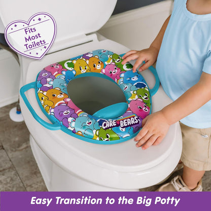 Care Bears Soft Potty Training Seat for Toilet with Storage Hook, Non-Slip Potty Ring with Splash Guard, Built-in Handles for Toddlers