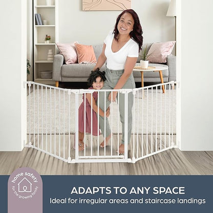 Dreambaby Discovery Metal Baby Gate - 76.5" Extra Wide 3 Panel Walk Through Door for Angled Openings, Configurable for Stairs and Hallways, 29in High