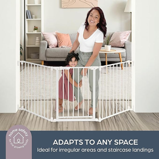 Dreambaby Discovery Metal Baby Gate - 76.5" Extra Wide 3 Panel Walk Through Door for Angled Openings, Configurable for Stairs and Hallways, 29in High