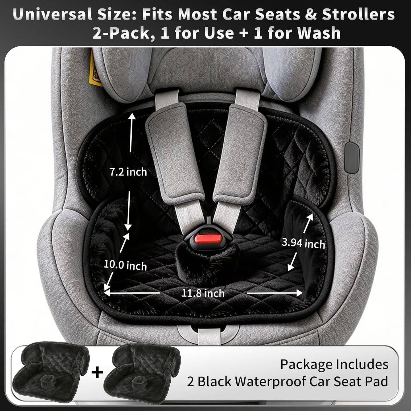 Wonderkin 2-Pack Potty Training Car Seat Protector, Waterproof Car Seat Liner, Non-Slip Leak-Proof Piddle Pads,Washable Cover Fits Car Seats Strollers Bouncers, Ages 6 Months to 4 Years (Grey + Black)