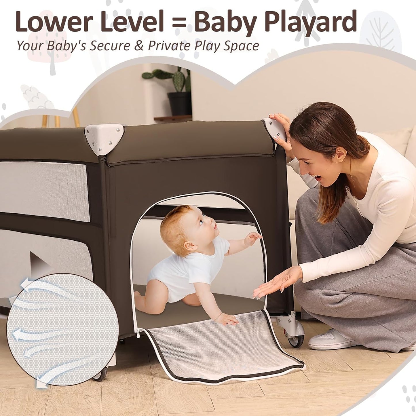 5-in-1 Baby Bassinet Bedside Sleeper, Foldable Pack and Play,One-Push Bedside Crib with Playard, Includes Mattress, Changing Table, Mosquito Net, Music Toy & Storage for Newborn to Toddler (Dark Grey)