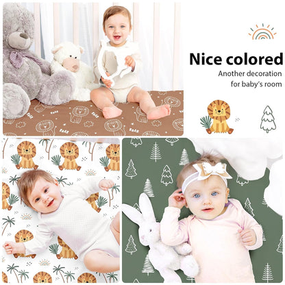 Baby Mini Crib Sheets Girl, Portable 38”x26” Pack and Play Sheets Fitted for Playard and Pack N Play Mattress, 3-Pack Soft Microfiber Pink Rainbow