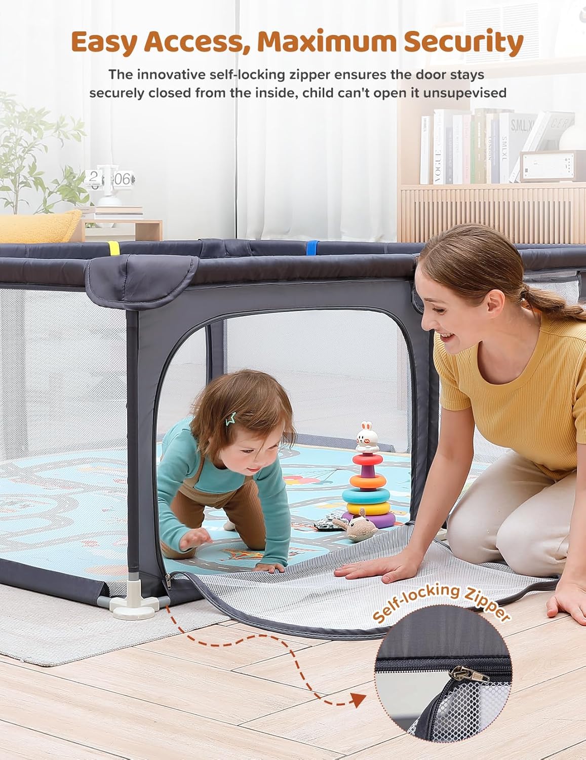 Dripex Baby Playpen, 47"x47" Small Playpen for Babies, Enhanced Safety Baby Play Yard for Indoor & Outdoor, Infant Play Pen with Soft Breathable Visible Mesh, Anti-Fall Design & Easy Setup, Grey