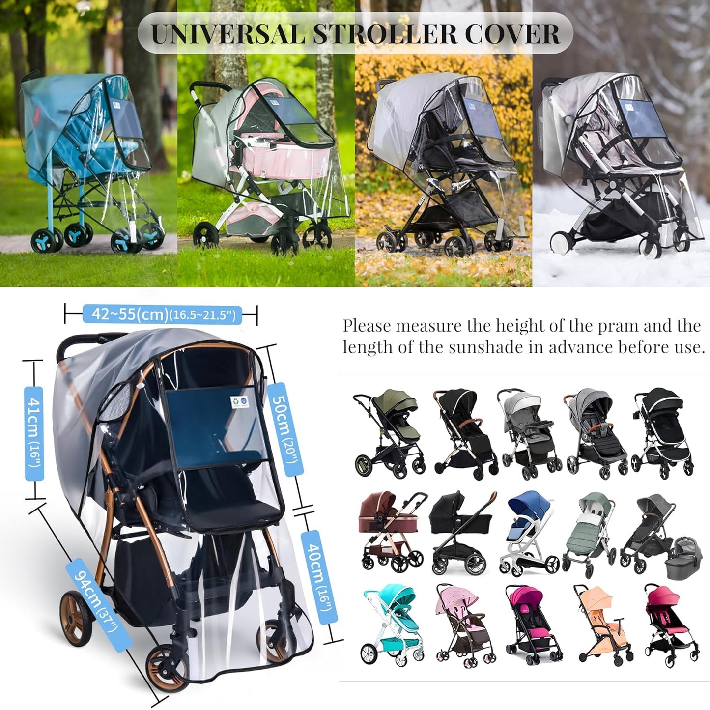 Stroller Rain Cover,Universal Stroller Accessory,Waterproof,Windproof Protection,Protect from Dust Snow,Baby Travel Weather Shield