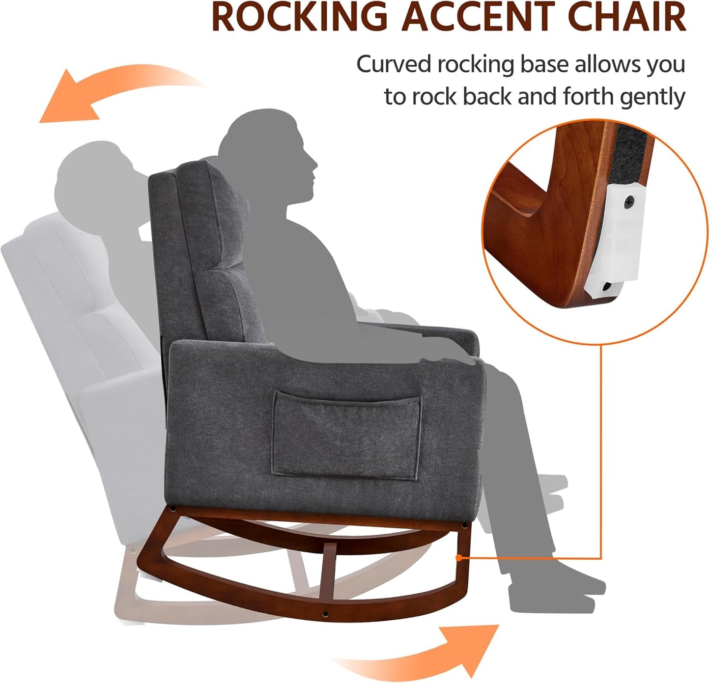 Yaheetech Upholstered Rocking Chair, Boucle Glider Chair Nursery Chair with High Back and Side Pocket, Rocking Accent Armchair with Rubber Wood Legs for Living Room/Bedroom/Nursery, Ivory