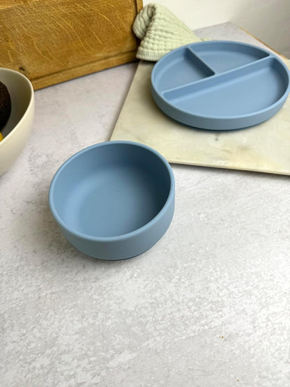 dollop Silicone Suction Bowl | BPA Free | Dishwasher & Microwave Safe (Slate Blue)