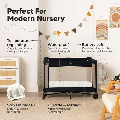 2 Pack and Play Sheets, Waterproof Mini Crib Sheets Fitted - 38x26 Organic Cotton Pack N Play Sheets for Graco Pack and Play Mattress, Playard Baby Crib Sheets,Neutral for Boy,Girl,Toddler(KeaSafari)