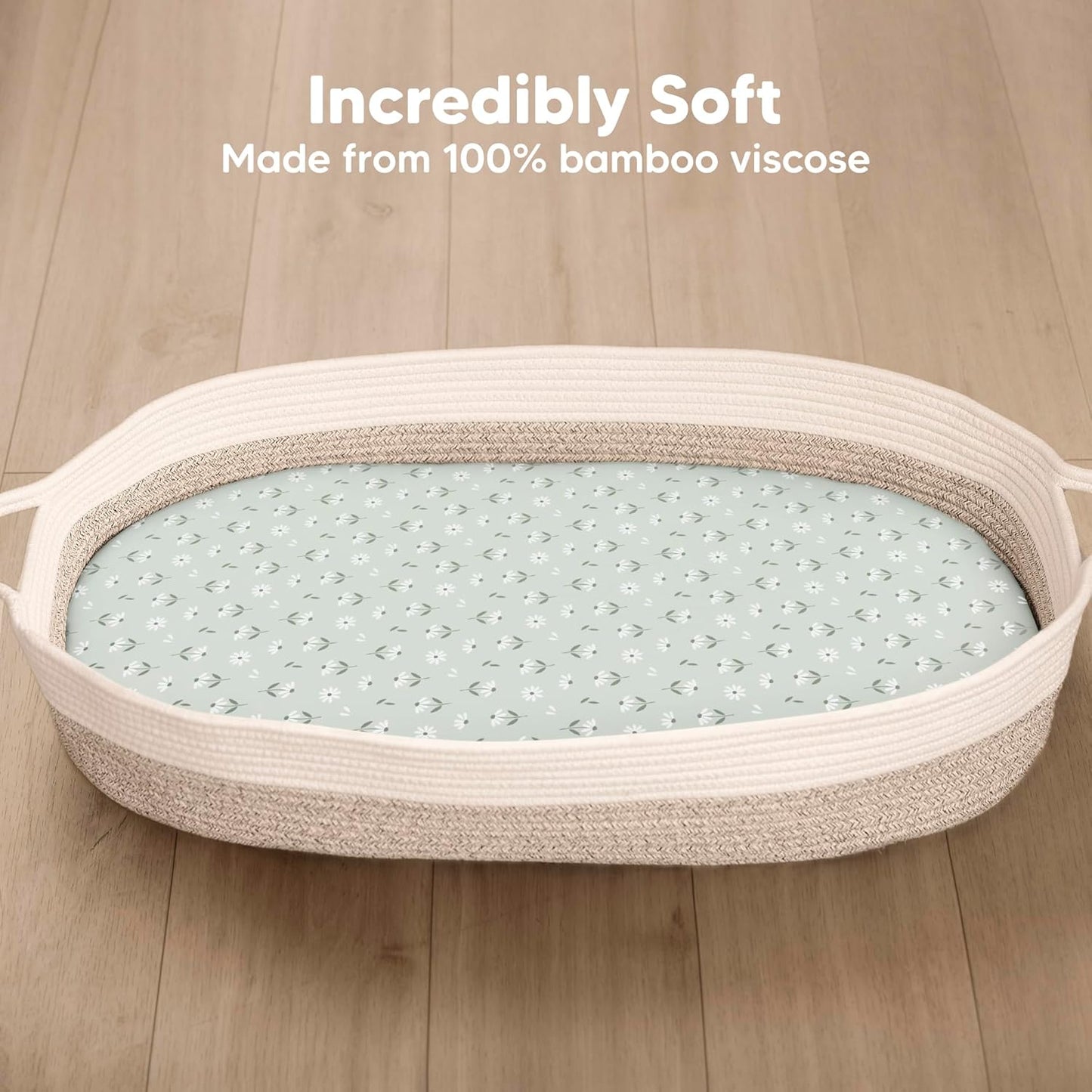 2-Pack Baby Bassinet Sheets Girl, Boy - 33x17 Viscose Derived from Bamboo Bedside Mattress Fitted Bassinet Sheets, Compatible with Halo Bassinest Swivel Sleeper, Baby Delight, Graco (Pecan)