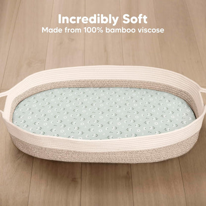2-Pack Baby Bassinet Sheets Girl, Boy - 33x17 Viscose Derived from Bamboo Bedside Mattress Fitted Bassinet Sheets, Compatible with Halo Bassinest Swivel Sleeper, Baby Delight, Graco (Pecan)
