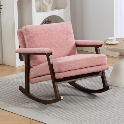 Rocking Accent Chair, Nursery Upholstered Glider Cozy Small Rocker Rocking Chair for Adult, Comfy Side Modern Arm Chair for Living Room/Bedroom/Offices/Balcony-White