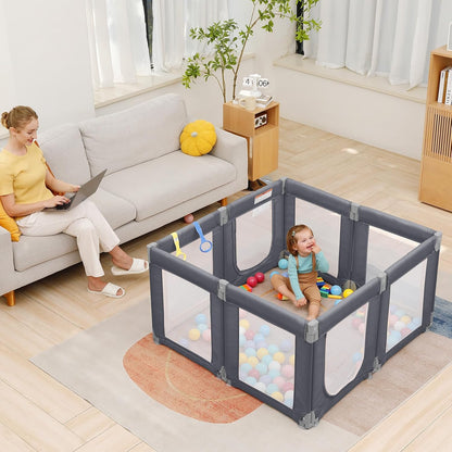 Dripex Baby Playpen, 47"x47" Small Playpen for Babies, Enhanced Safety Baby Play Yard for Indoor & Outdoor, Infant Play Pen with Soft Breathable Visible Mesh, Anti-Fall Design & Easy Setup, Grey