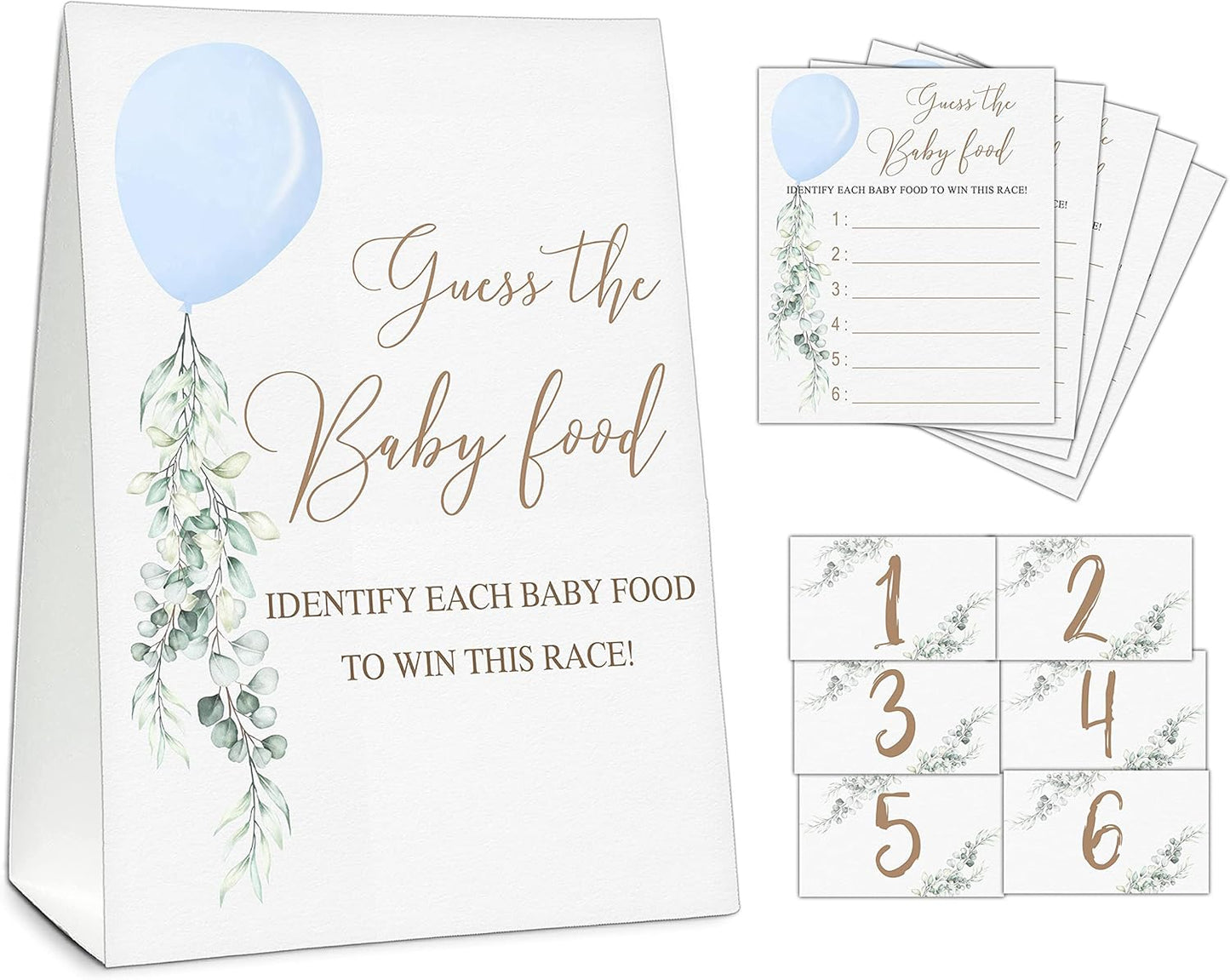 Guess the Baby Food Party Games, Baby Shower Game Set, 1 Standing Sign + 25 Answer Cards + 6 Number Cards, Boho Wild West Gender Reveal Party Decoration Supplies -B05