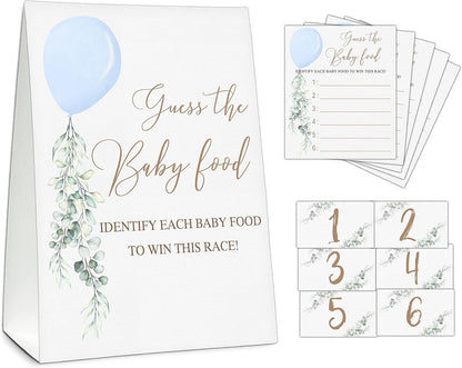 Guess the Baby Food Party Games, Baby Shower Game Set, 1 Standing Sign + 25 Answer Cards + 6 Number Cards, Boho Wild West Gender Reveal Party Decoration Supplies -B05