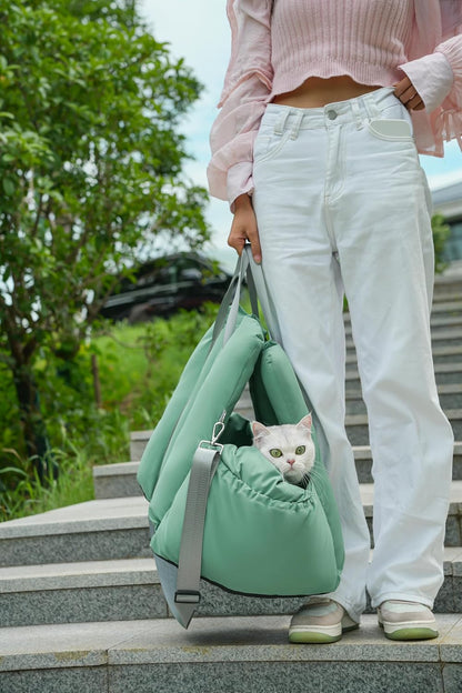 Convertible Pet Car Seat and Carrier, Cat Carrier Pouch, Portable Travel Bed for Cats and Small Dogs,Dog Car Seat for Small Dogs,Winter Warm cat Carrier Backpack
