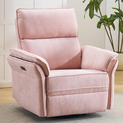 Oversized Glider Rocker Recliner, 26" Extra Wide 360° Swivel Nursery Recliner with Adjustable Headrest, Chenille Rocking Nursery Chair with Overstuffed Armrest, Lumbar Support, Light Grey