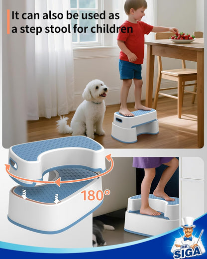 MR.SIGA Toilet Stool Squat Adult, Bathroom Stool Heavy Duty, Anti Slip Toilet Step for Bathroom, Toddler Step Stool for Kids, Off-White & Dark Gray