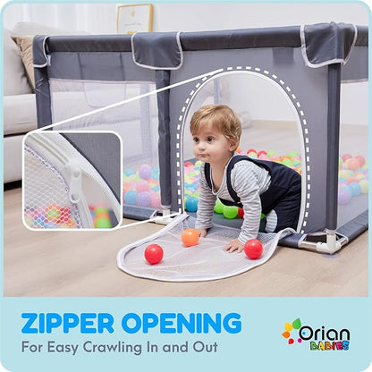 Orian Baby Playpen 50x50 Large Play Yard for Babies and Toddlers, Indoor Outdoor Playpen, Sturdy Baby Play Pen with Mesh Sides, Safe Baby Fence Play Area, Assembly Required/Not Portable, w Storage Bag
