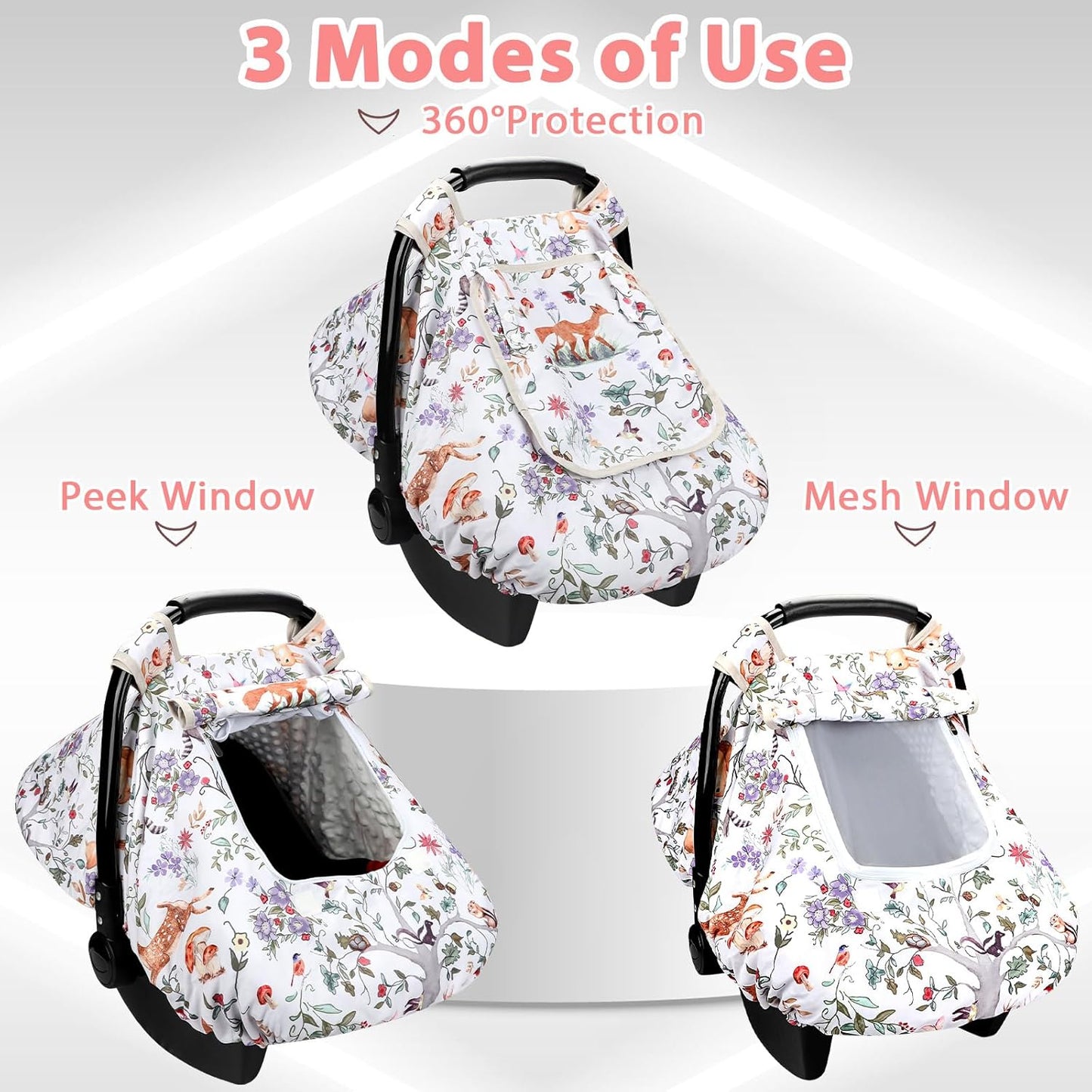 Car Seat Cover Baby Girl, Warm Winter Carseat Cover for Baby, Kick-Proof Infant Car Seat Cover with Peep Window, Windproof & Cozy, Pink Rainbow