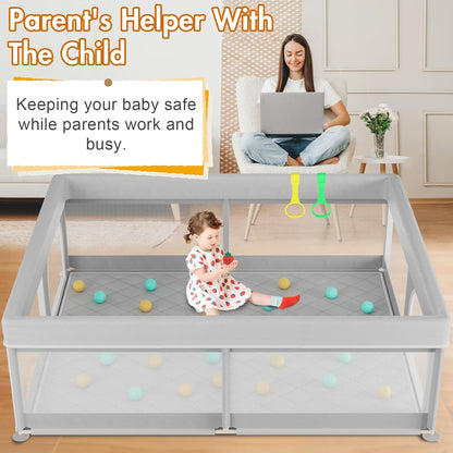 Omzer Baby Playpen with Mat 71"×59" - Extra Large Playpen for Babies and Toddlers with Mat Included, Safety Playard for Baby with Gate, All-Wrapped Soft Sponge Baby Gate Playpen with Stable Mat Velcro