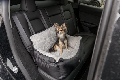 Trixie Convertible Lite Dog Car Seat 19.7 x 14.6 x 15.7 in – Cozy Booster with Safety Tether, Seat-Belt Straps & Side Pockets – Raised Travel Bed with Washable Cushion