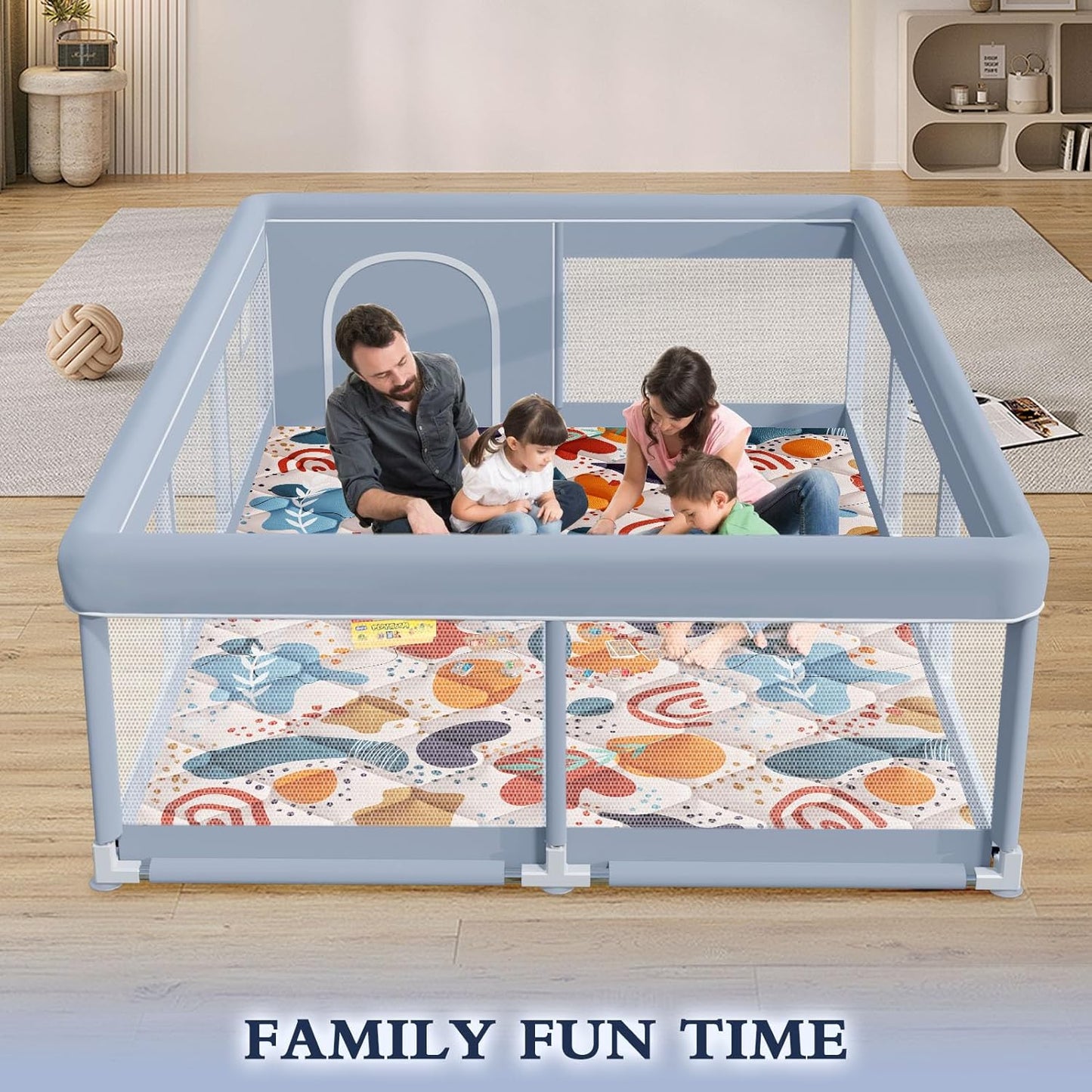 XVISHX 65 x 50 Inch Baby Playpen, Playpen for Babies and Toddlers, Baby Play Pen Playard for Indoor & Outdoor Active Center Game Fence, with Skin-Friendly Fabric and Soft Breathable Mesh, Grey