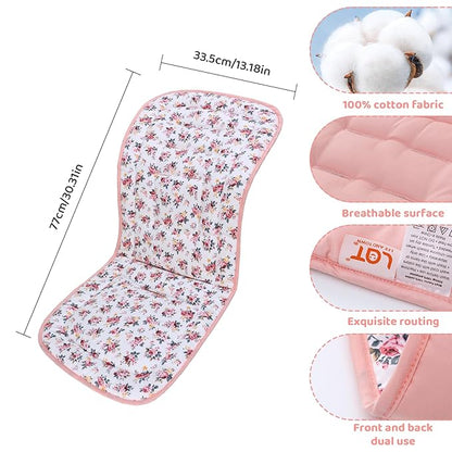 Baby Stroller Cushion,Infant Car Seat Insert-Reversible Universal Breathable and Soft Newborn Stroller Mat,100% Cotton Cover Toddler Seat Pad Liner-34x78cm,1 Pack(Pink Flowers)