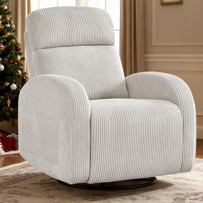 Swivel Rocker Recliner Chair, Rocking Recliner for Nursery with Side Pockets, Manual Swivel Reclining Nursery Glider Chair for Breastfeeding Living Room, Camel Chenille