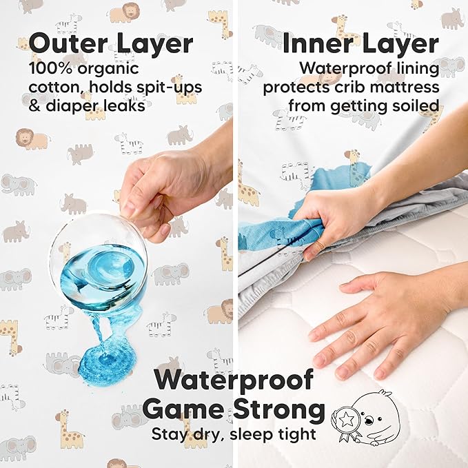 2-Pack Waterproof Crib Sheets for Boys, Girls - 52x28 Fitted Organic Cotton Baby Crib Sheets, Toddler Mattress Protector Cover, Washable, Soft & Durable Baby Bedding Essentials (Butterflies)