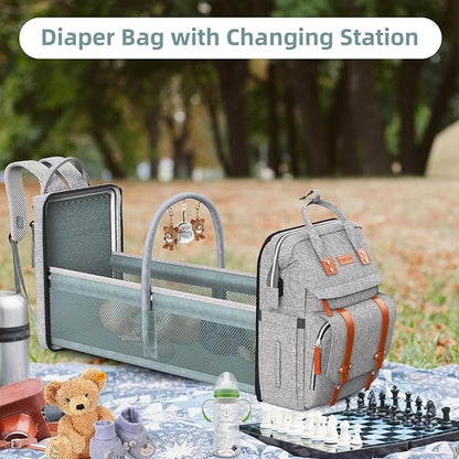 ISMGN Diaper Bag Backpack with Changing Station, Large Diaper Bag, Baby Bag, Multifunctional Diaper Bag, Gray