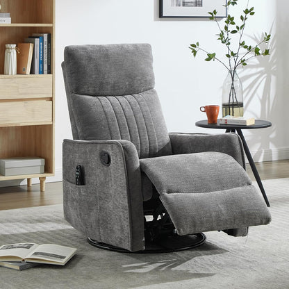 Trustyue Swivel Rocker Recliner Chair, 360° Swivel Recliner with Heat and Massage, Rocker Recliner Nursery Glider Chair with Side Pockets for Living Room (Beige, Fabric)
