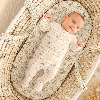 lulumoon Baby Bassinet Sheets Muslin: Cotton Bedside Bassinet Sheets Leaf for Boys - Fitted for Bedside Sleeper Mattress