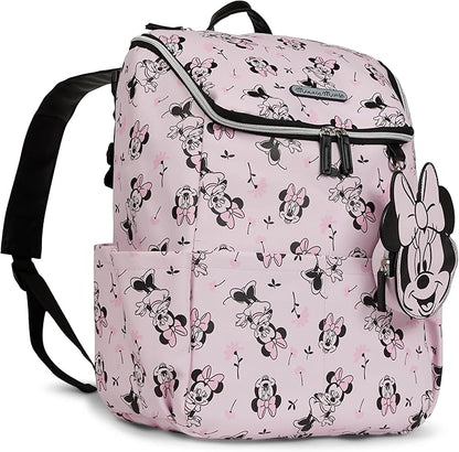 Disney Diaper Bag Backpack with Changing Pad Minnie Mouse – 16” Nylon Baby Bag for Parents, Insulated Bottle Holders, Multiple Storage Pockets