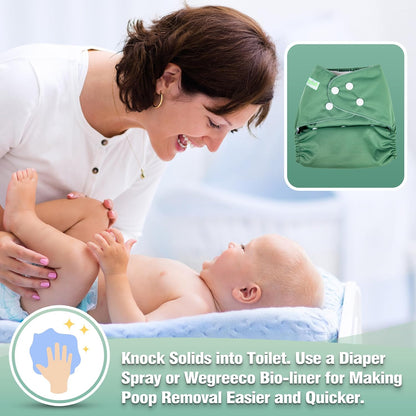 wegreeco Cloth Diapers 6 Pack with 6 Inserts & 1 Wet Bag, Washable Cloth Diapers for Babies, One Size Adjustable Reusable (Flower)
