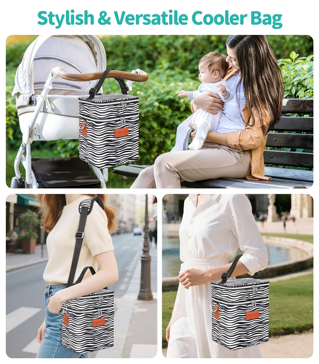 PIIOSER Breastmilk Cooler Bag with Ice Pack Fits 6 Baby Bottles Up to 9 Ounce, Insulated Baby Bottle Tote Bags, Double Layer Waterproof Leak-Proof with Shoulder Strap for Nursing & Working Mom (Grey)
